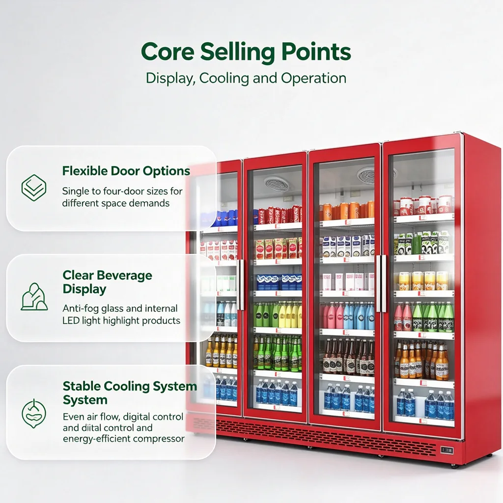 Anti-Fog Glass Three Door Commercial Beer & Soda Showcase Fridge