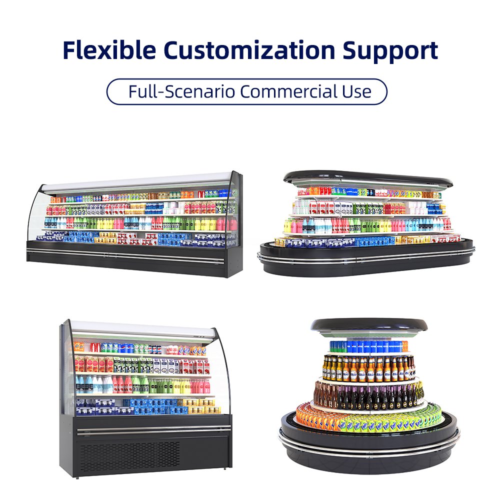 Food Grade Stainless Steel Cooler Auto Defrost Island Display Chiller for Fresh Food Display
