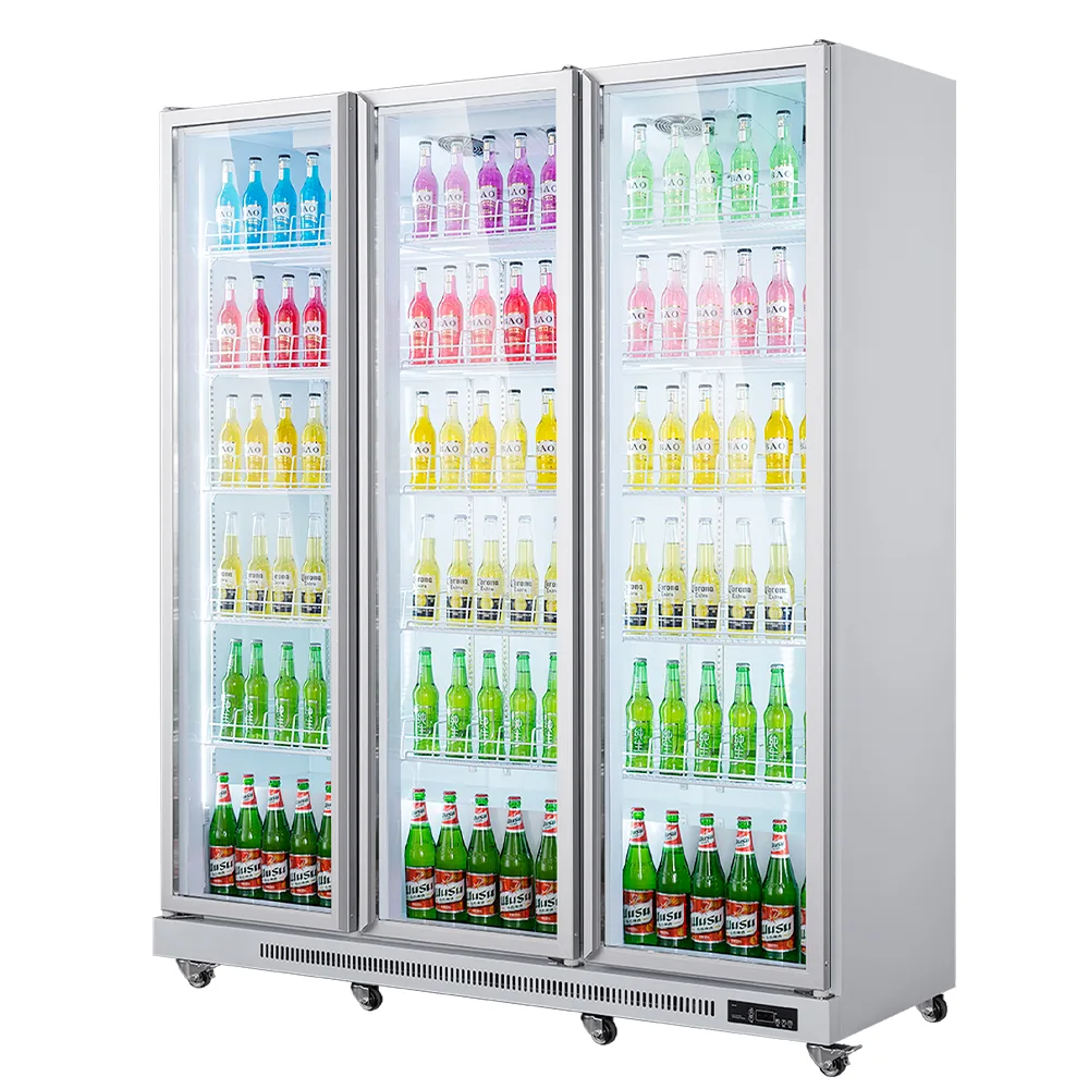 Single Double Triple Door Supermarket Beer Juice Led Display Fridge Water  showcase Vertical Chiller