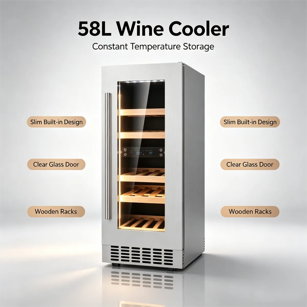 C-Narrow Vertical Kitchen Embedded Wine Cooler 58L Red Wine Storage Refrigerator