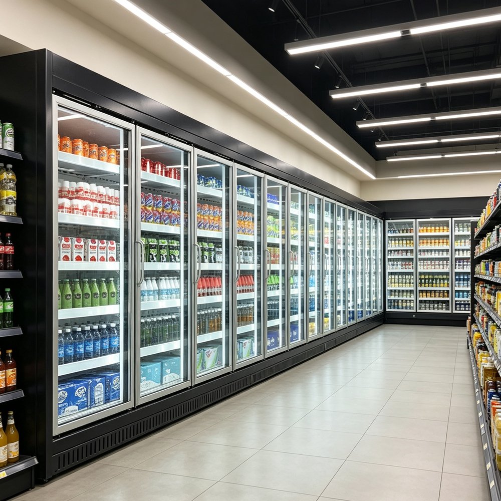 Green R290 Refrigerant Commercial Freezer Removable Shelves Multi-door Frozen Display Case for Grocery Wholesale
