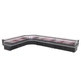 L Shape Corner Open Meat Display Cooler Air Cooling Raw Beef Pork Refrigerated Showcase