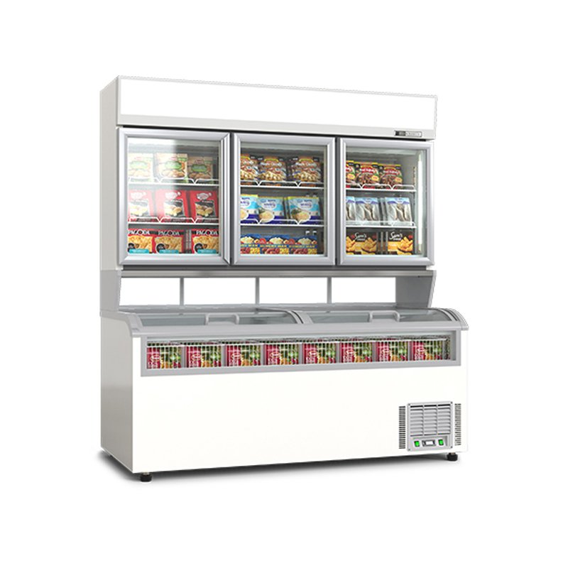 Dual-section Combined Beverage Chiller, Two-Tier Integrated Refrigerated Display Cabinet