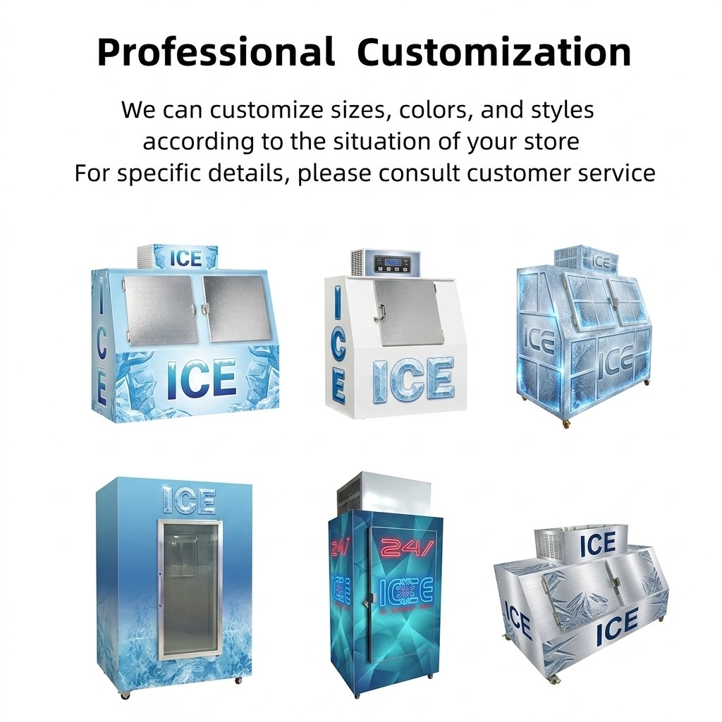 Top Mount Compressor Upright Ice Bin Freezer Heavy Duty Vertical Ice Storage Merchandiser