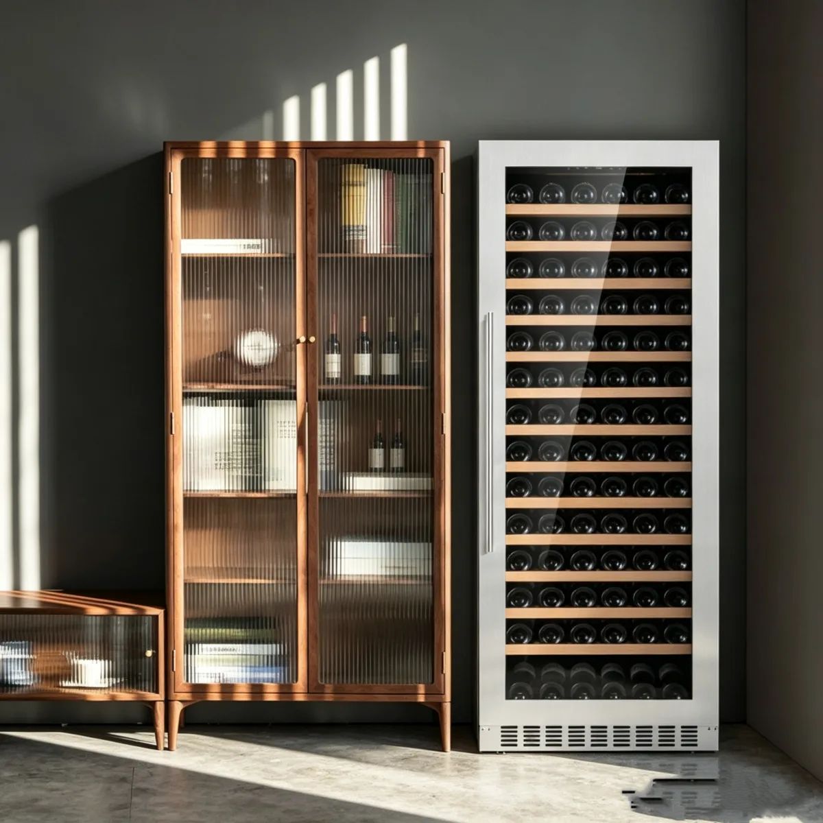L-Reversible Hinge Wine Fridge Stainless Steel Frame Undercounter Wine Cooler for Kitchen Renovation