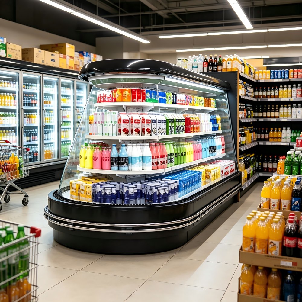 CE Certified Curved Edge Cooler Adjustable Shelves Oval Island Chiller for Retail Shop