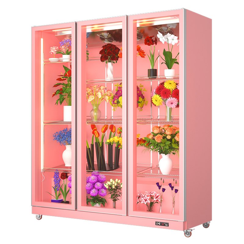 OEM Commercial Upright Glass Door showcase Flower Refrigerator