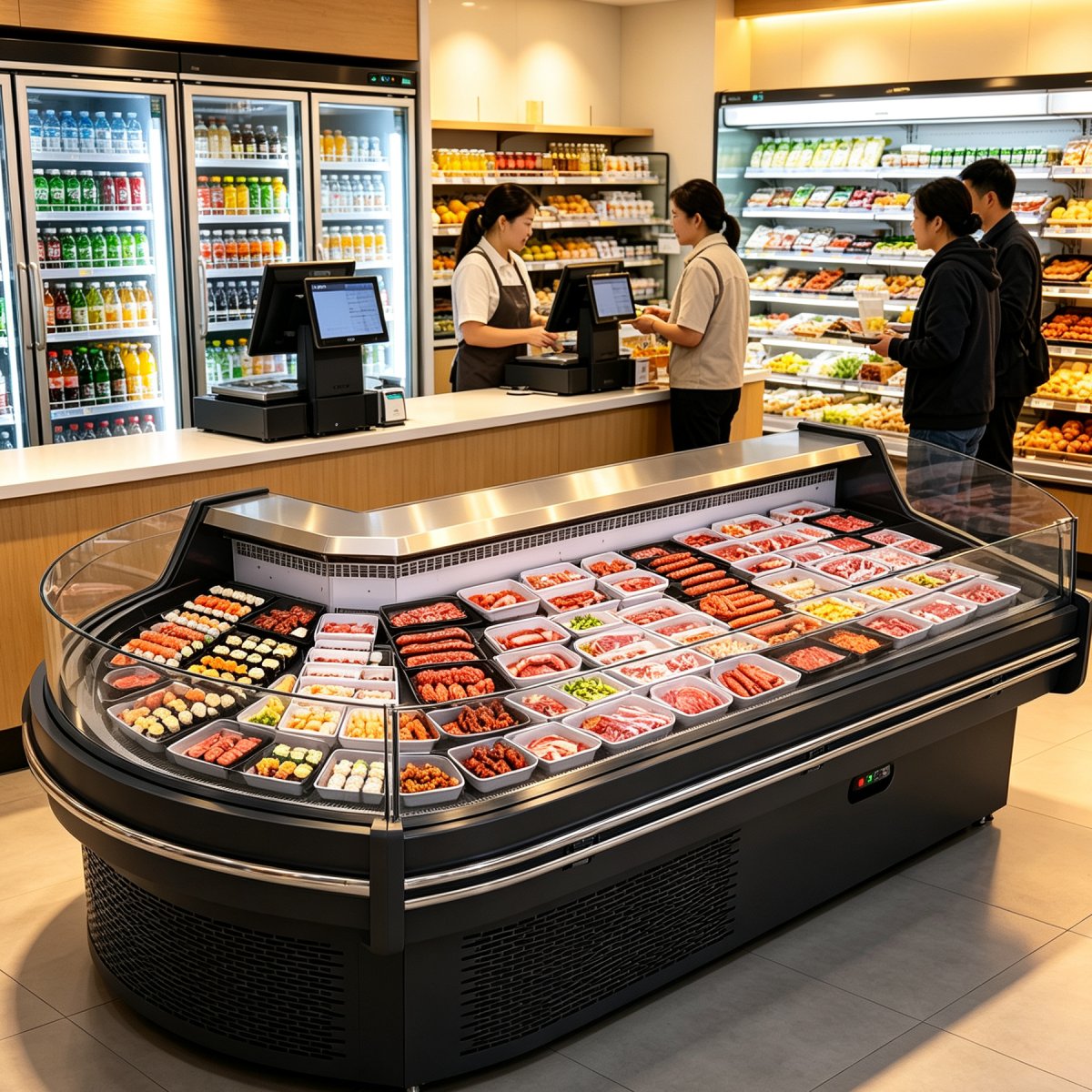 Commercial Meat Deli Cooler Dual Storage Refrigerated Cabinet for Butcher Shop Deli Retail