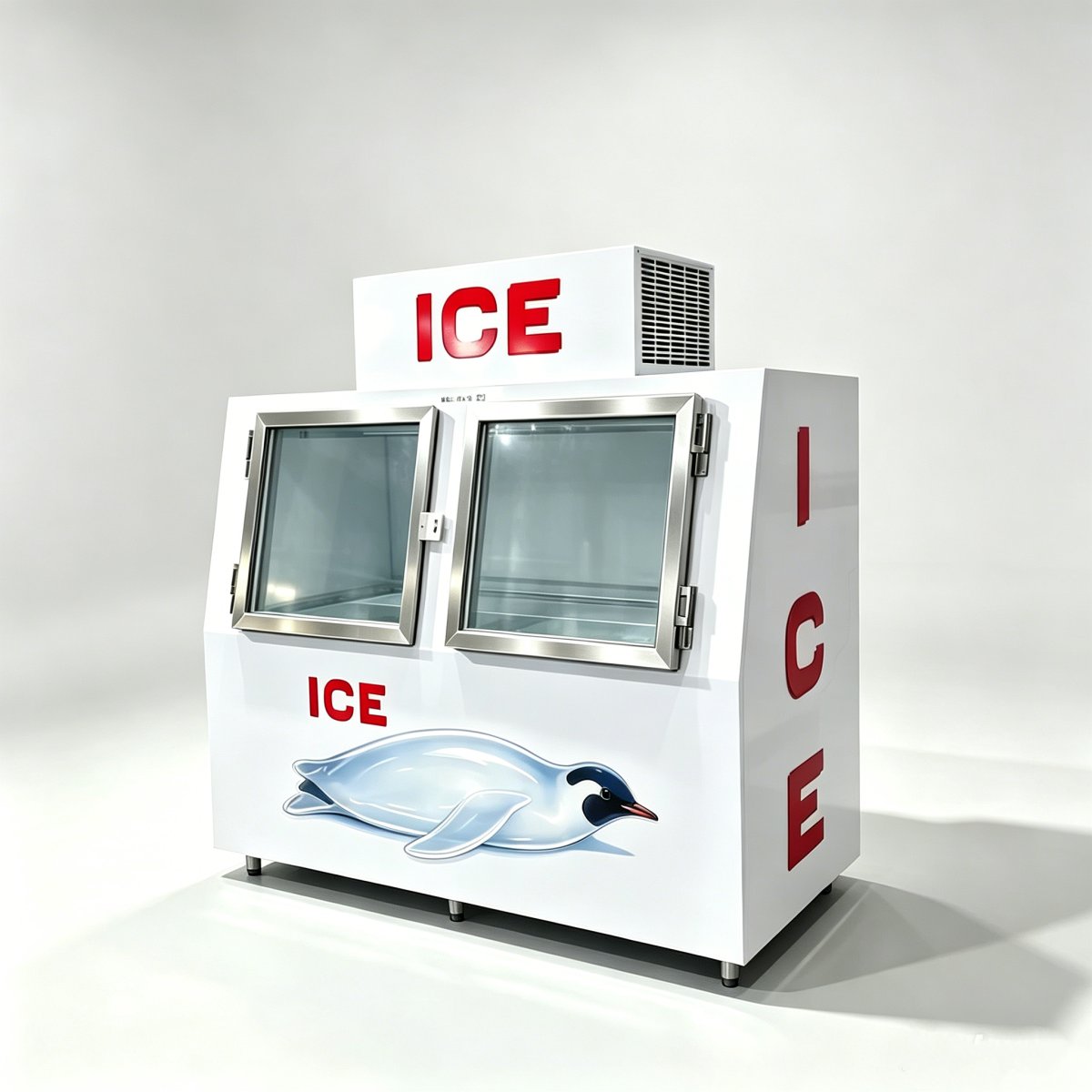 L-Custom Pattern Horizontal Ice Merchandiser Freezer Double Glass Door Bagged Ice Storage Freezer with Safety Lock