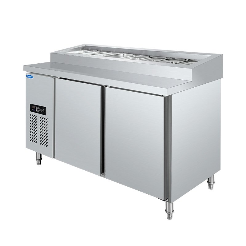 Stainless Steel Horizontal Display Cooler Salad Bar Equipment for Kitchen and Restaurant Horizontal Freezer Refrigerator
