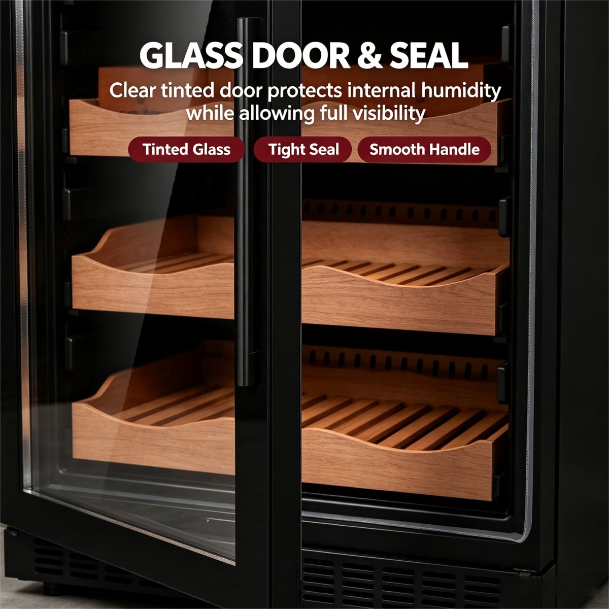C-375L Large Vertical Cigar Humidor Cedar Wood Shelves Constant Temp & Humidity Storage