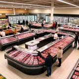 Large Capacity Round Island Meat Display Refrigerator Full Air Circulation Packaged Meat Deli Showcase