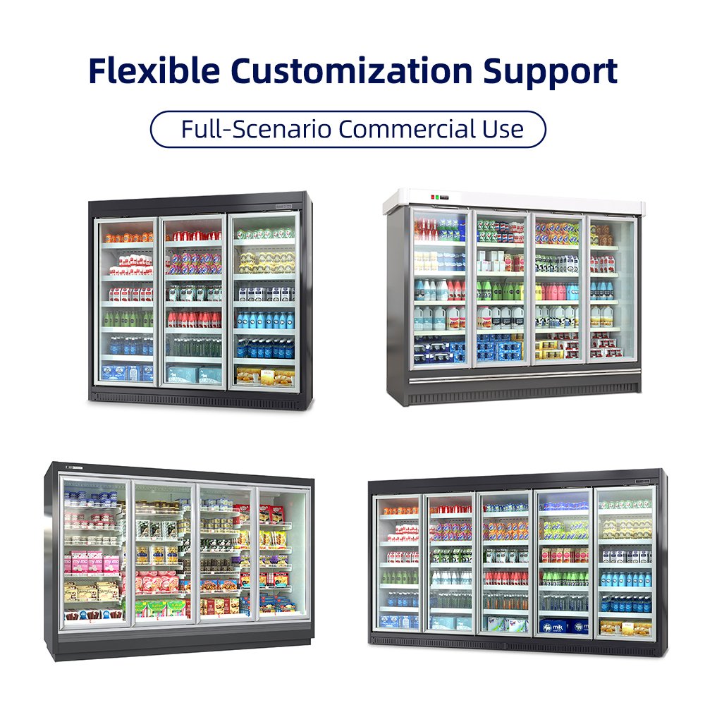 3 Door Commercial Display Freezer with Black Frame Glass Door Freezer for Grocery