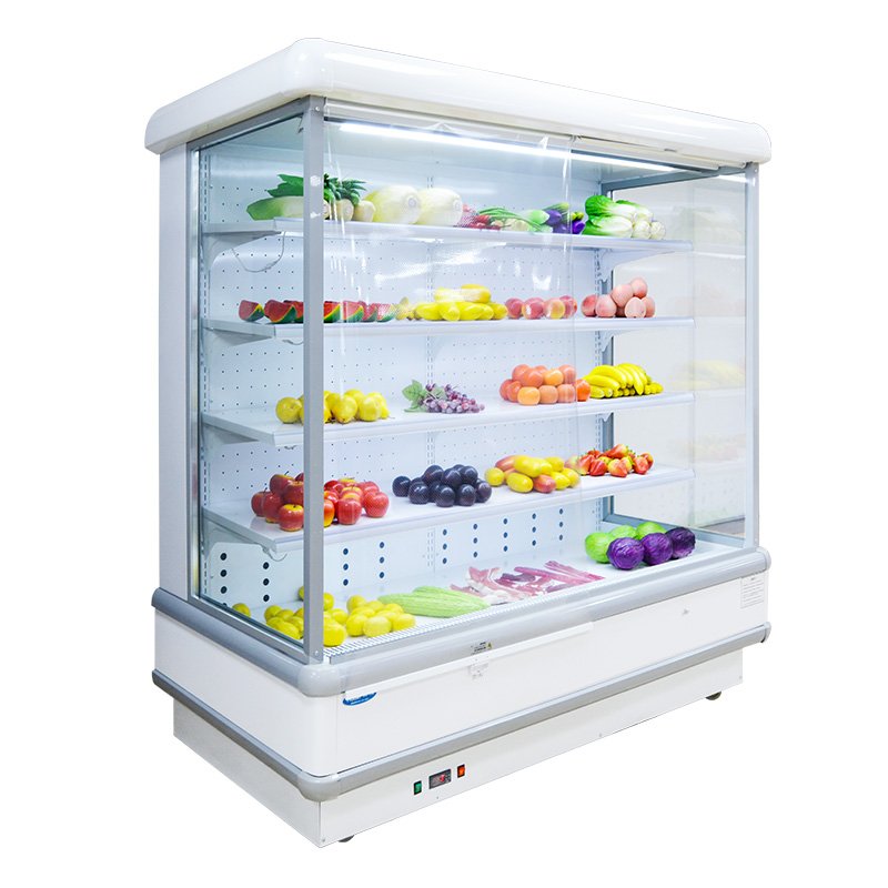 Multi Deck Open Meat Display Refrigerator Fruit in Supermarket