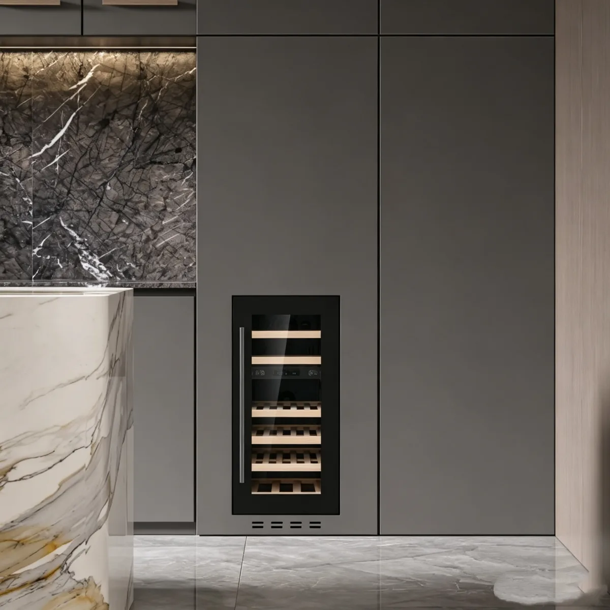 L- Built in Single Glass Door Wine Cooler Stainless Steel Undercounter Wine Fridge  for Home Kitchen Bar Wine Storage