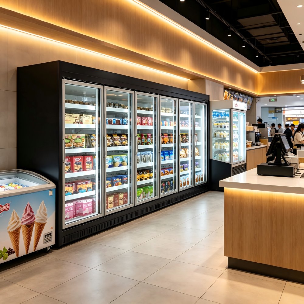 CE Approved Freestanding Upright Display Freezer Showcase for Chain Store
