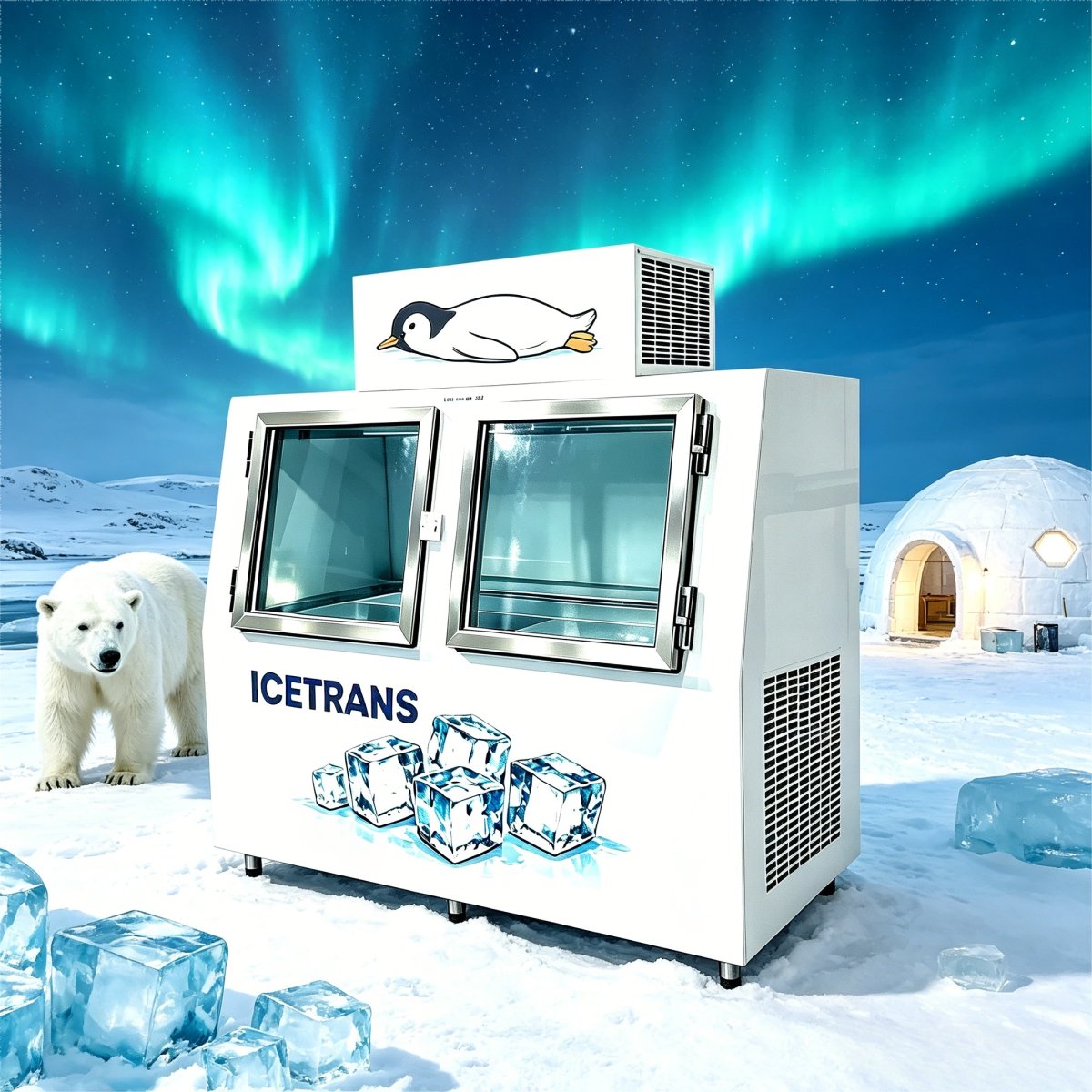 G-ICETRANS Double Glass Door Commercial Ice Storage Freezer