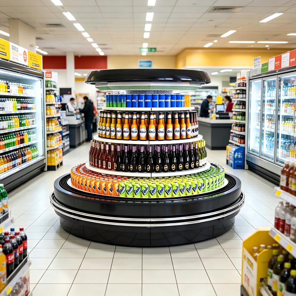 CE Certified Round Merchandiser Cooler Adjustable Shelves Circular Display Chiller for Retail Shop