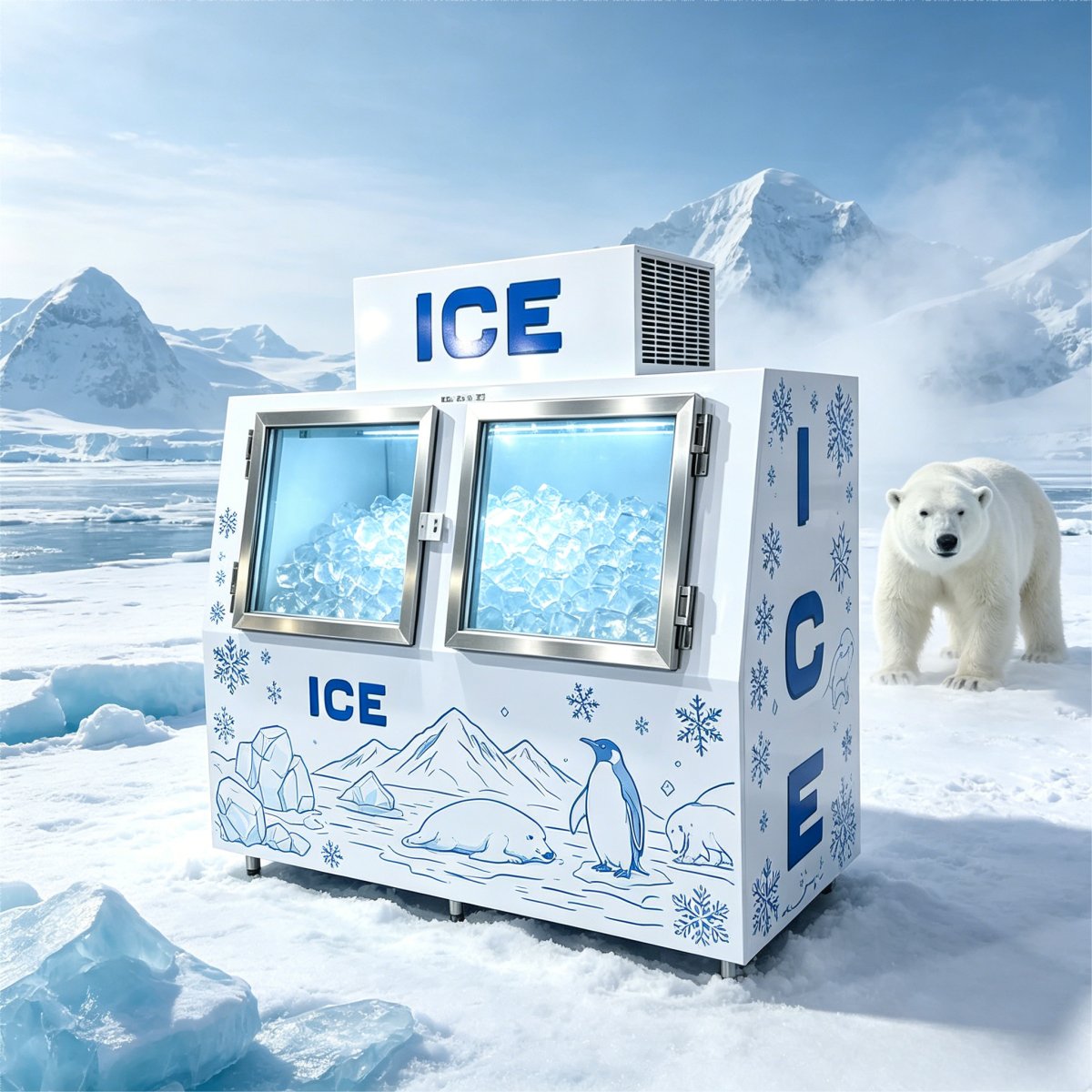 C-Commercial Double Door Ice Storage Freezer Anti-Frost Uniform Cooling Ice Holding Cabinet for Ice Retail