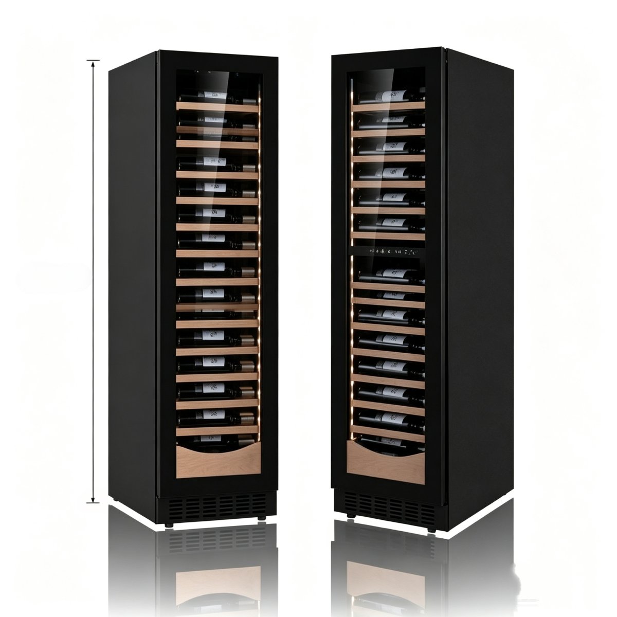 L- Detachable Beech Racks Wine Refrigerator Reversible Door UV-Free LED Narrow Built-in Wine Chiller