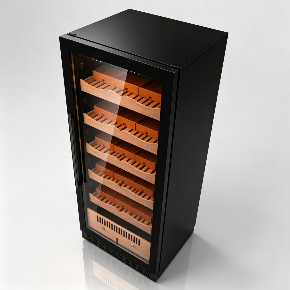 C-375L Large Vertical Cigar Humidor Cedar Wood Shelves Constant Temp & Humidity Storage