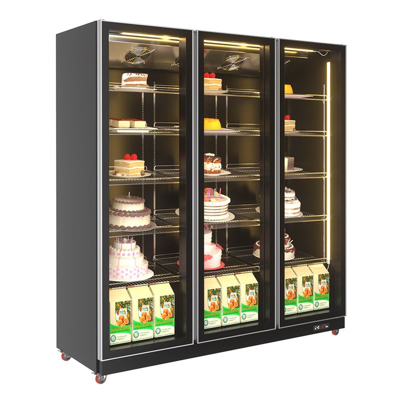 Fan Cooling Yellow Color Three Doors Display Wine Beer Fridge