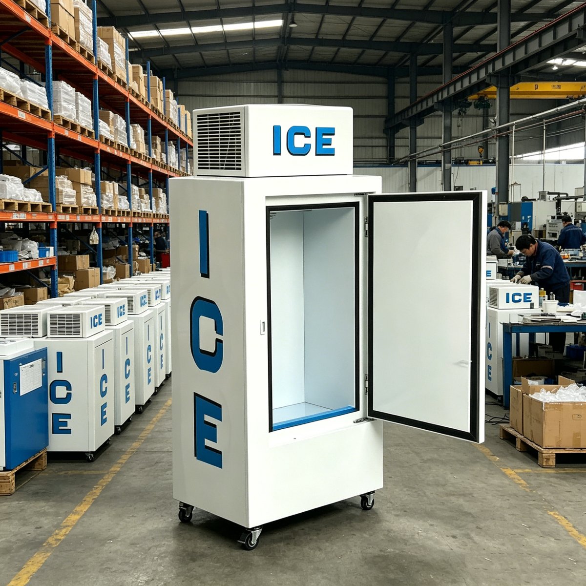 L-Top Mount Condenser Ice Storage Freezer Portable Mobile Ice Storage Cabinet With Lockable Door