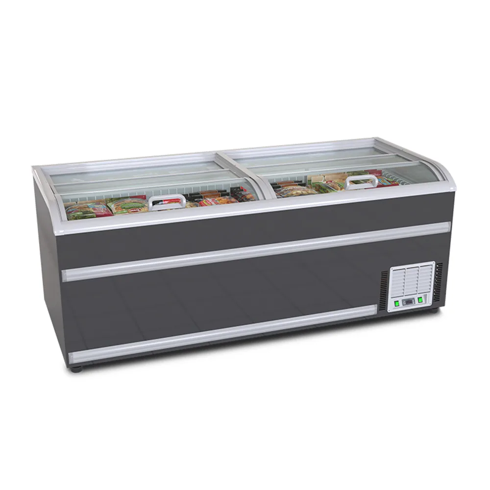 Commercial Sliding Glass Chest Freezer Large Capacity Supermarket Frozen Food Display Island Freezer With Digital Temp Control