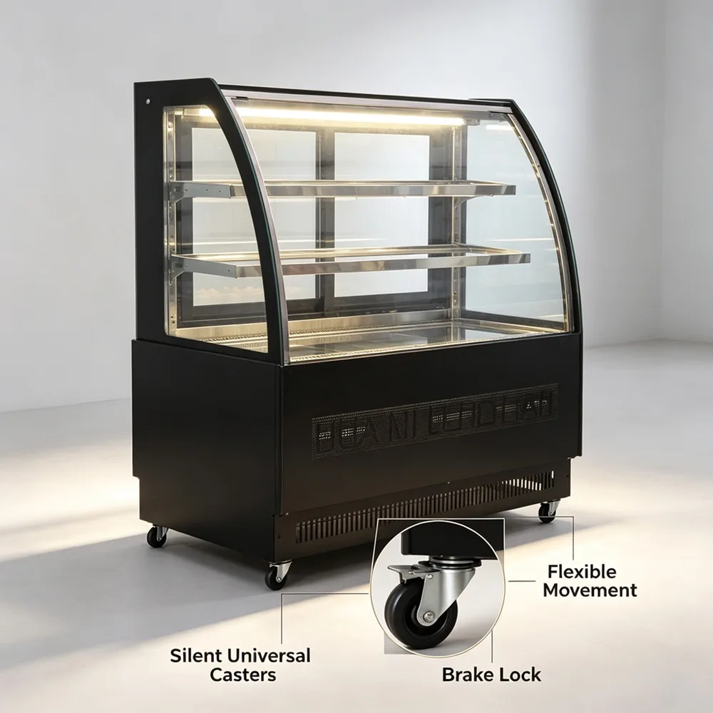 Cake Display Showcase Stainless Steel Interior Commercial Cooling Cabinet