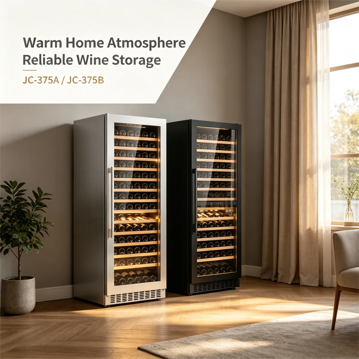 C-375L Vertical Built-in Wine Refrigerator Wooden Storage Shelves