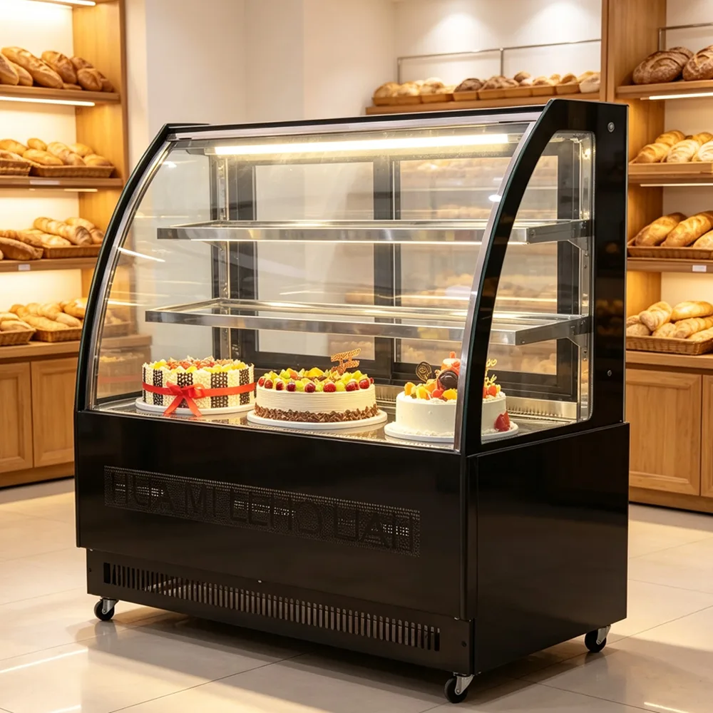 Commercial Cake Display Cooler Curved Glass Bakery Showcase Refrigerated Pastry Cabinet