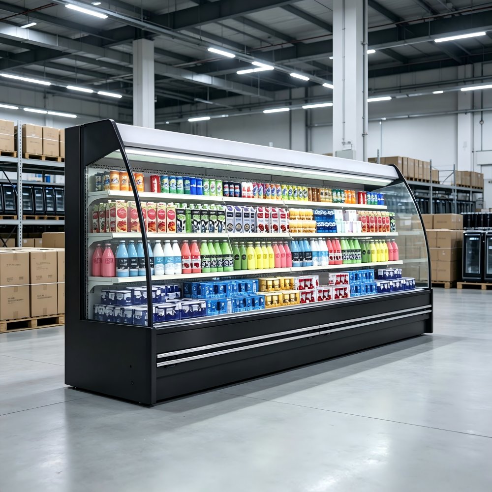 Energy Saving Frost Free Cooler LED Lighting Open Display Chiller for Grocery Beverage Display
