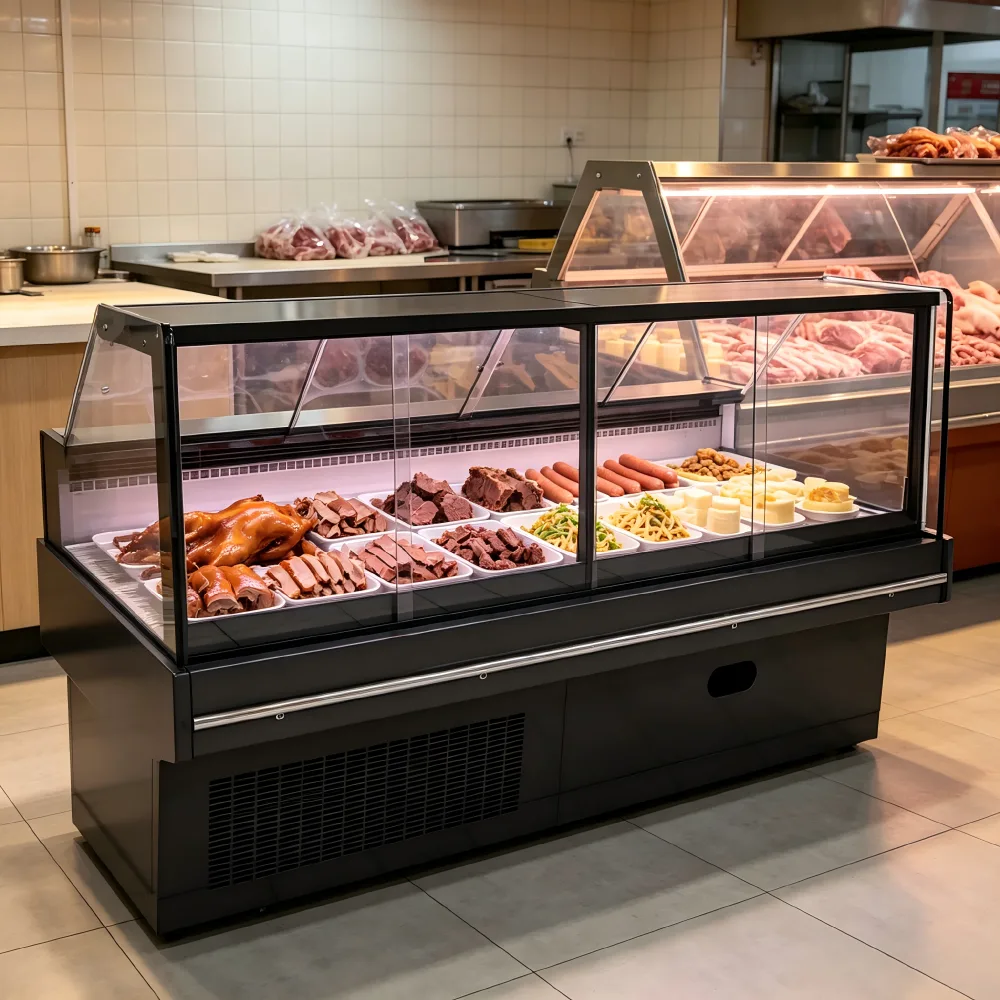 Commercial Flat Glass Pastry Display Refrigerator Dual Zone Cake Dessert Deli Combined Cooling Showcase for Bakery Store