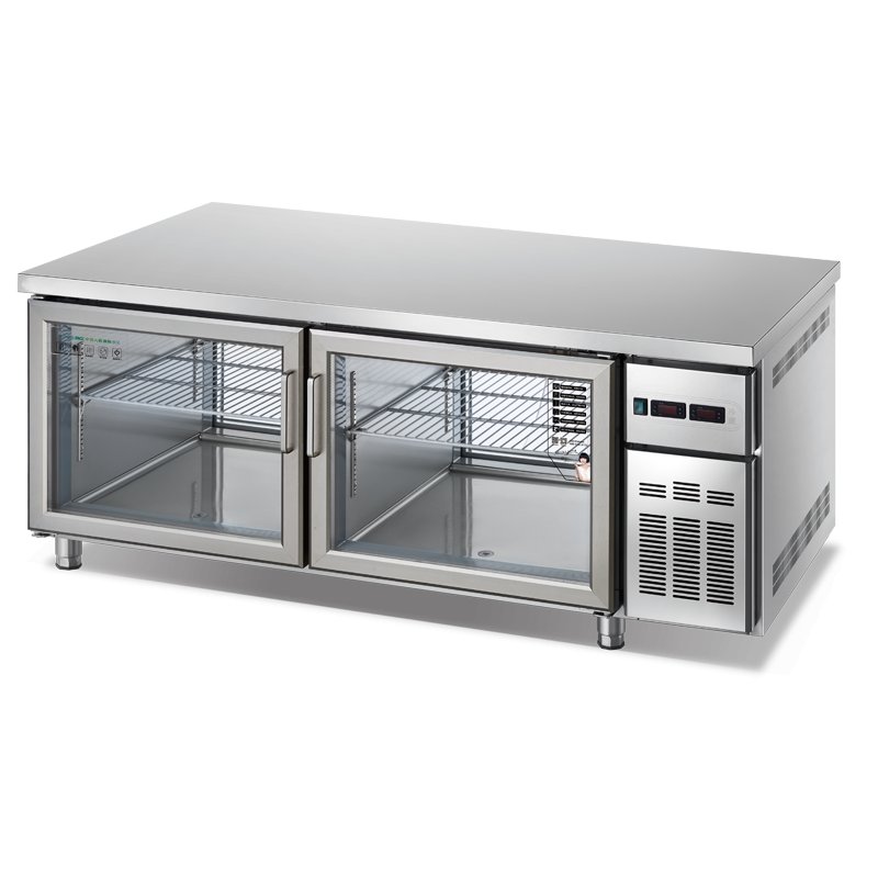 Commercial Refrigeration Equipment Under Counter Fridge Transparent Glass Door Freezer Chest for Kitchen Restaurants Equipment