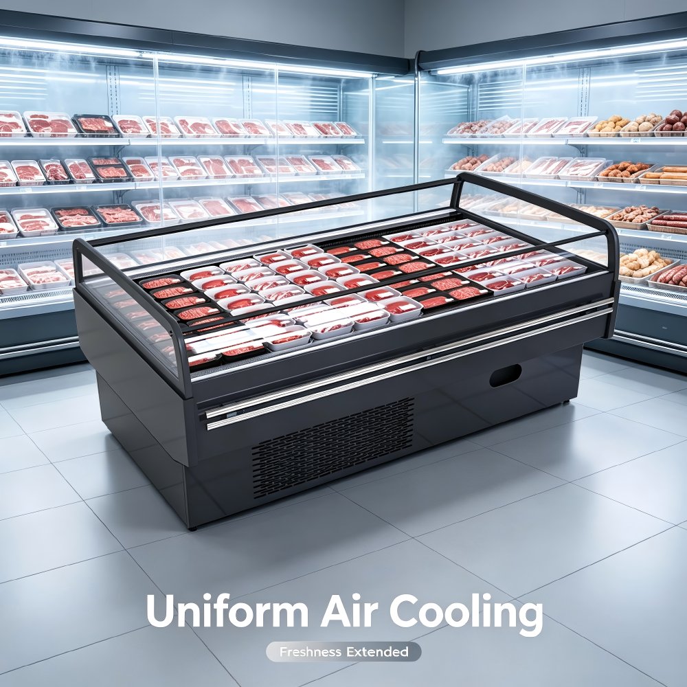 Large Capacity Open Island Deli Display Case Commercial Raw Meat Cooked Food Refrigerated Chiller for Grocery Market