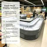 Custom Corner Meat Display Case Seamless Splicing Stainless Steel Counter for Butcher Shop Renovation