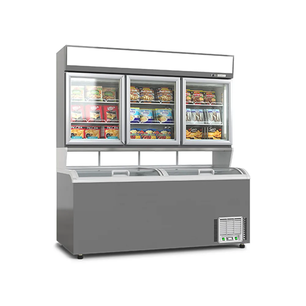 Commercial Retail Combi Freezer Unit With Blank Header Light Box for In-Store Promotion Marketing