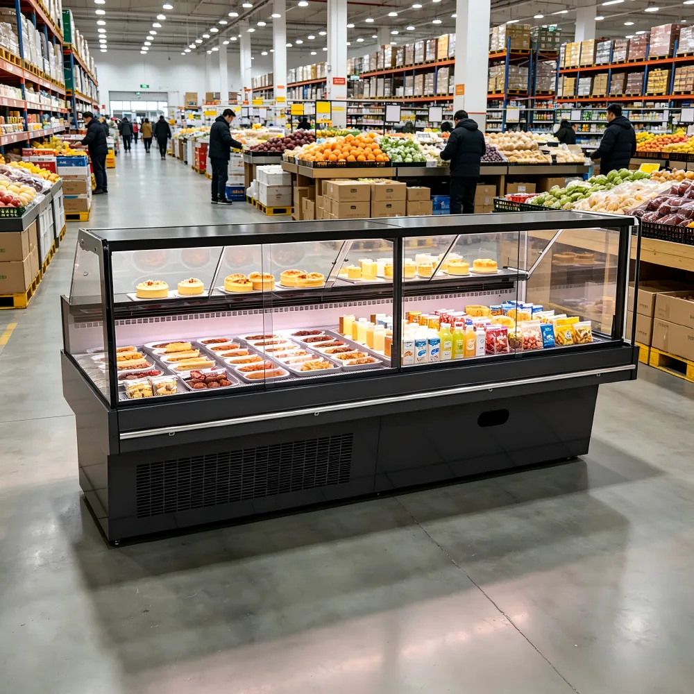 Wholesale Flat Glass Commercial Deli Display Refrigerator Large View Window Cooked Food Showcase
