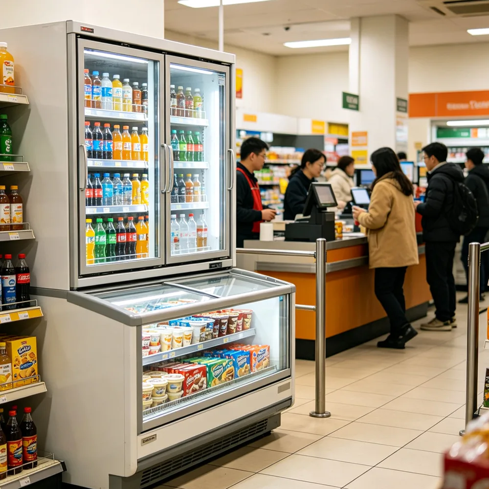 Large Two-layer Storage Refrigerated Merchandiser Fitted with Height Adjustable Beverage Display Shelves