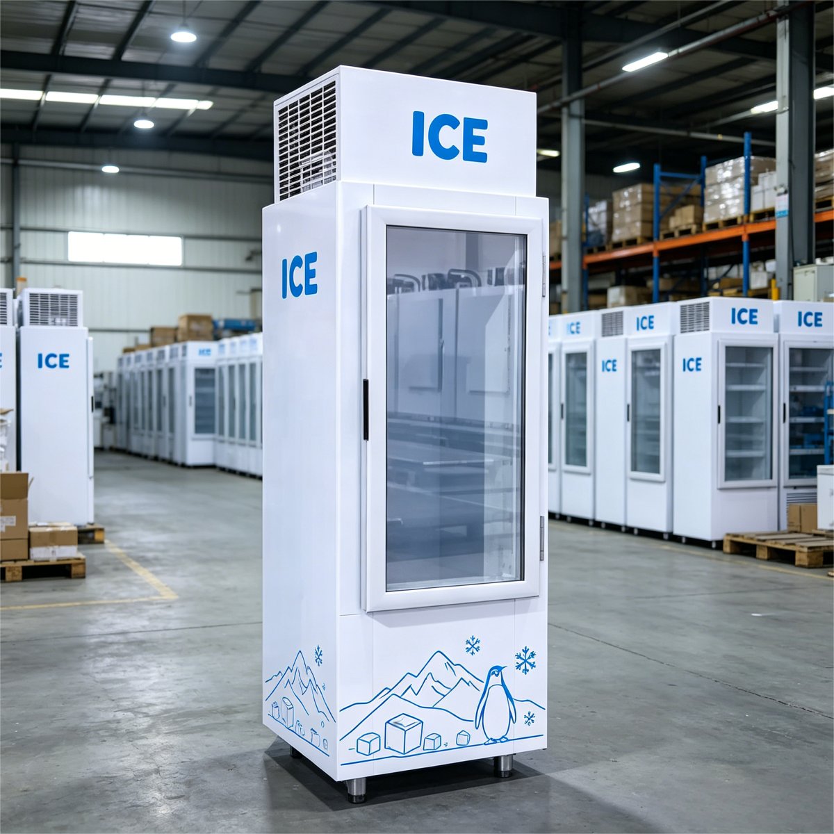 C-Commercial Single Glass Door Ice Storage Freezer Fast Uniform Air Cooling for Packaged Ice Storage
