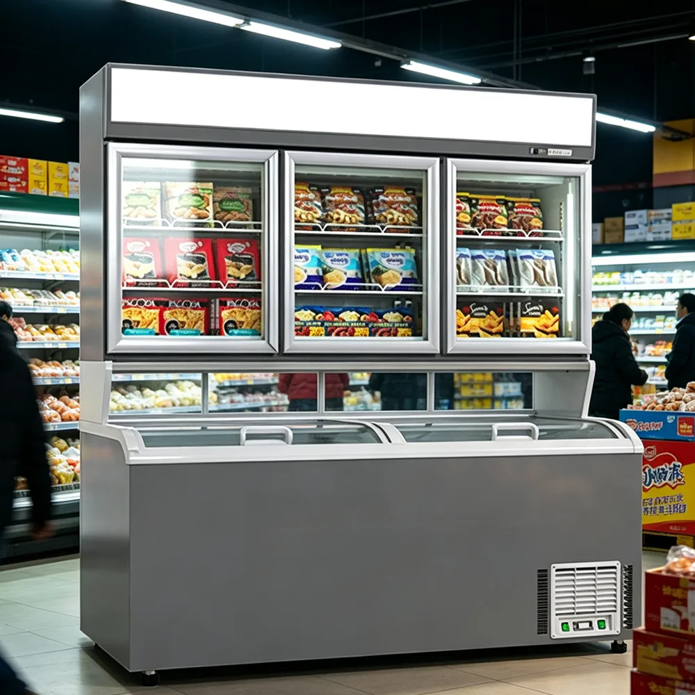 Independent Temperature Controlled Combined Frozen Cabinet Panoramic Glass for Full Product Visibility