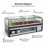 Flat Glass Top Commercial Island Display Freezer Air Cooling Frozen Food Seafood Chest Freezer for Supermarket