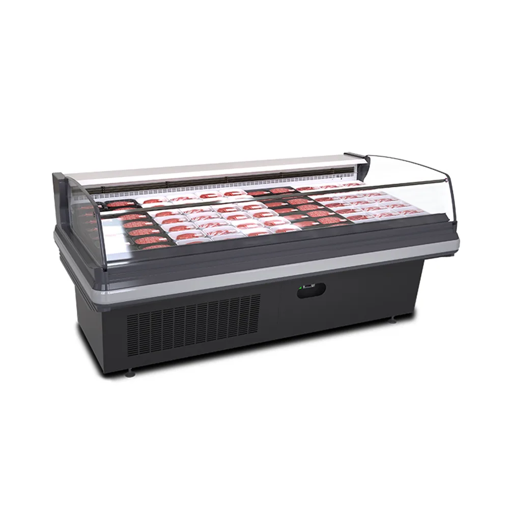 Adjustable Temperature Open Front Meat Refrigerated Cooler Packaged Fresh Pork Seafood Showcase