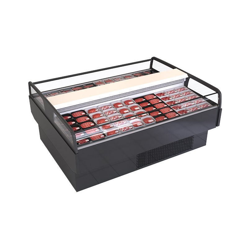 OEM Custom Length Digital Temp Control Slant Glass Island Fresh Meat Cooler
