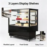 Cafe Use Cake Display Cooler Stainless Steel Shelves Front Back Double Door Showcase