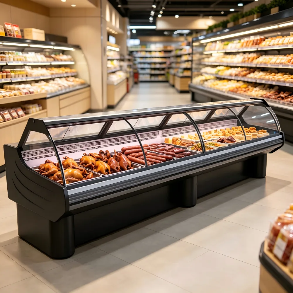 Custom Size Right Angle Deli Display Refrigerator Stainless Steel Food Showcase OEM for Chain Grocery Store