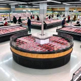Fan Shape Curved Corner Meat Display Cooler Air Cooling Raw Meat Refrigerated Showcase