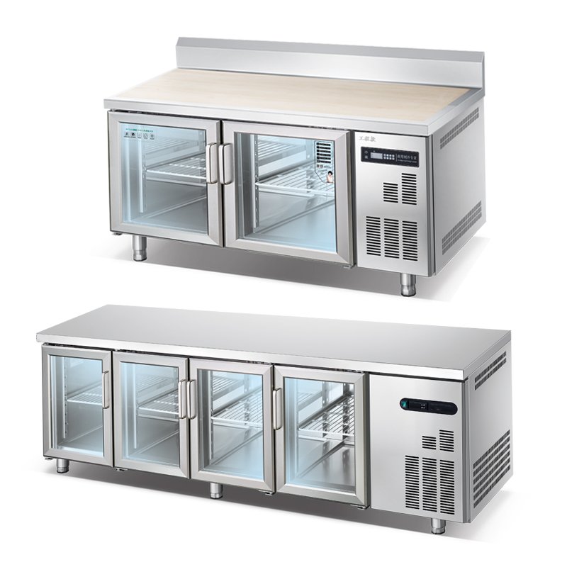 Commercial Refrigeration Equipment Under Counter Fridge Transparent Glass Door Freezer Chest for Kitchen Restaurants Equipment