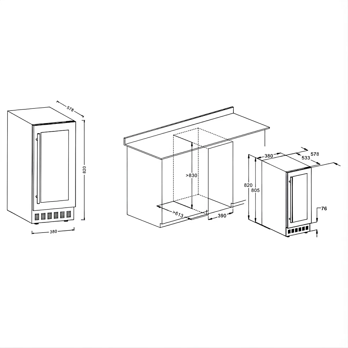 L- Slim Vertical Wine Refrigerator Reversible Door UV-Free LED Light Household Built-in Wine Chiller