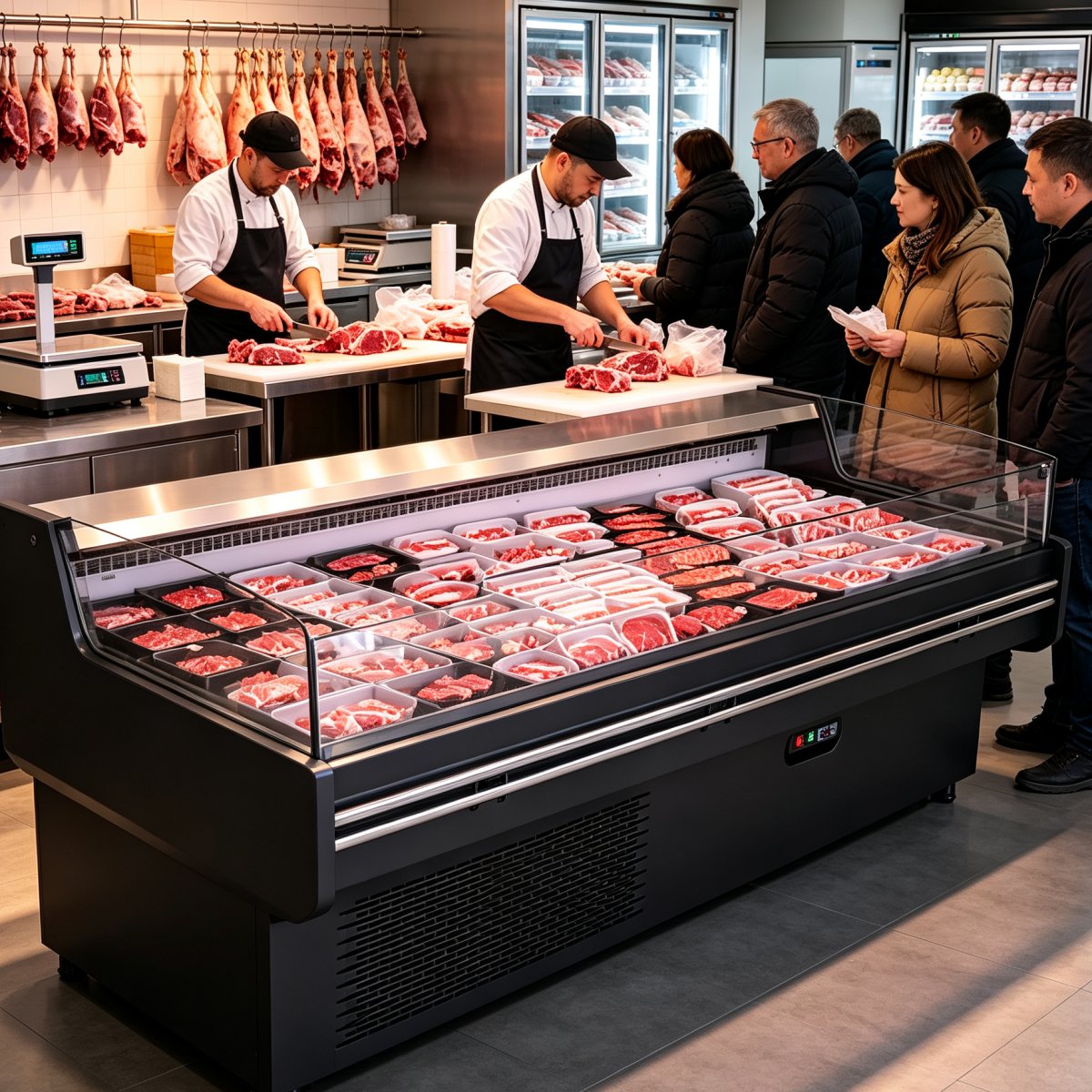 Commercial Meat Deli Cooler Dual Storage Refrigerated Cabinet for Butcher Shop Deli Retail